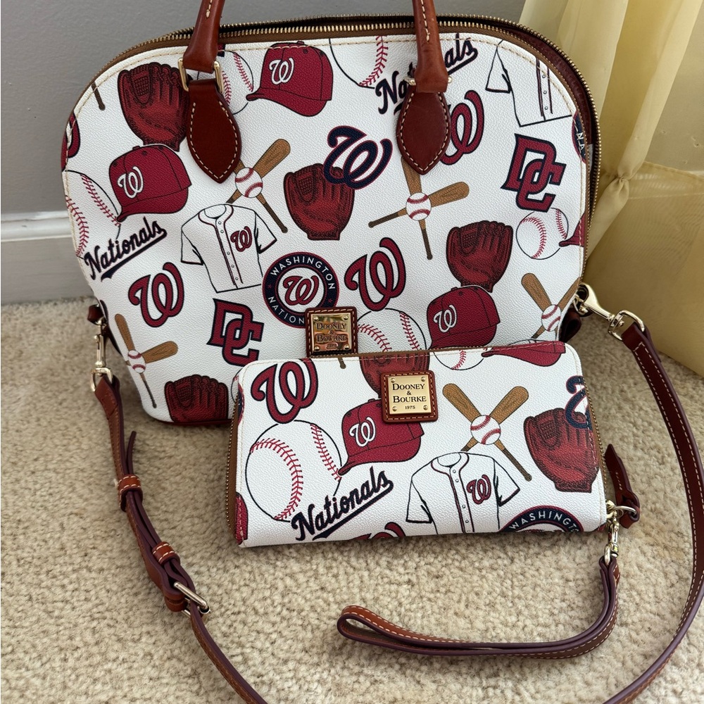 Dooney & Bourke Baseball Themed Shoulder Bag Set - White and Brown
